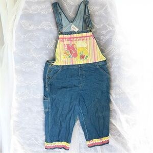 Vintage 90s Boho Artsy Cottage Floral Lace Patchwork Cropped Denim Overalls 20W